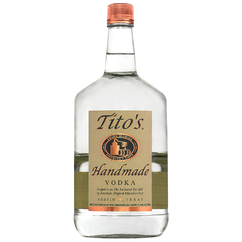 Tito's Handmade Vodka 80 1.75L bottle displaying Austin, Texas craft vodka label.