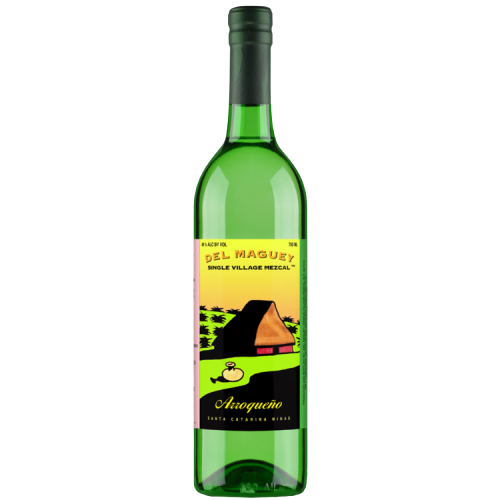 Del Maguey Mezcal Single Village Arroqueno 750 ML bottle with green label featuring Oaxacan distillery scene.