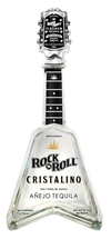 Rock N Roll Tequila Anejo Cristalino 750ML bottle shaped like a guitar.