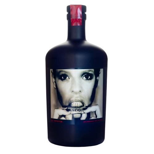 Lip Service Rye Whiskey bottle with bold label design, aged in oak and wine barrels.