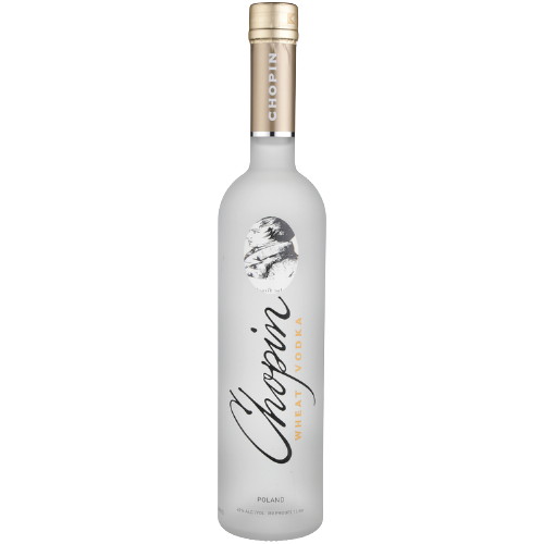 Chopin Wheat Vodka 1L bottle, light and sweet spirit, ideal for sipping or summer cocktails.