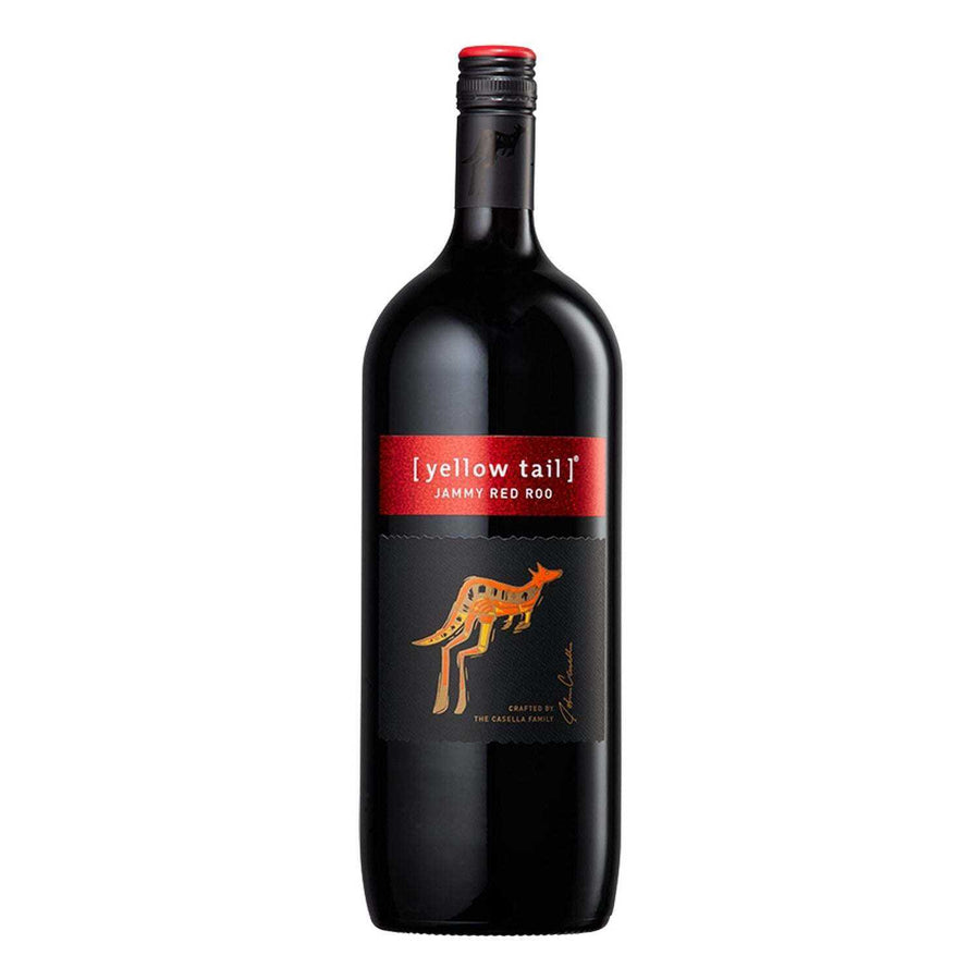 Yellow Tail Jammy Red Roo wine bottle 1.5L from South Eastern Australia.