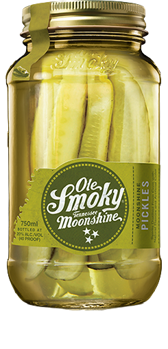 Ole Smoky Pickles Moonshine 750ml jar with label displaying brand and flavor.