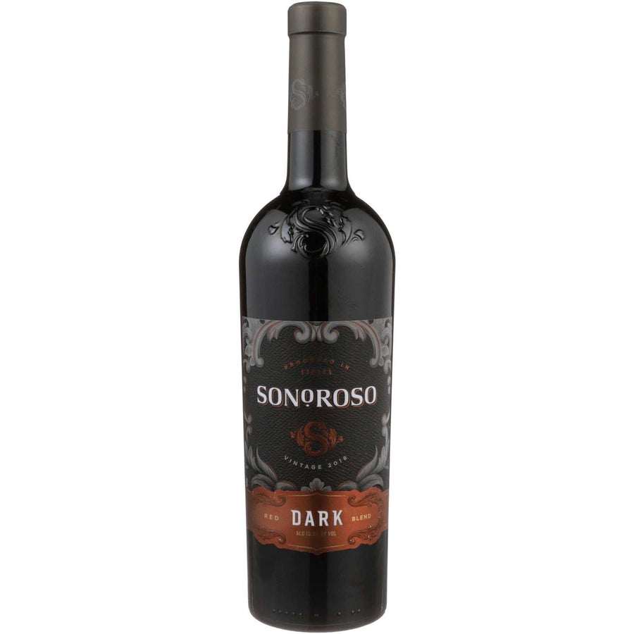 Sonoroso Dark Red Blend wine bottle from Vigneti Delle Dolomiti with deep ruby color and Italian label