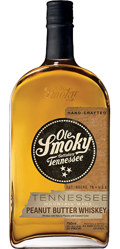 Ole Smoky Peanut Butter Flavored Whiskey 750ml bottle showcasing label design.