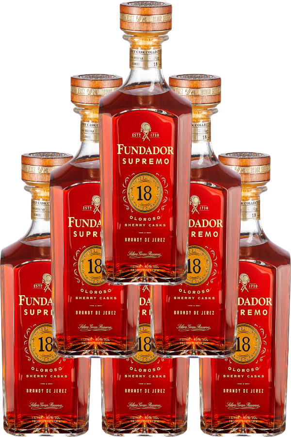 Fundador Brandy De Jerez Supremo Amontillado Sherry Casks Solera Gran Reser 18 Yr 80 1 L (6 Bottles)