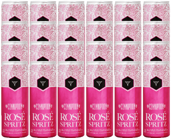 Conniption Rose Spritz Cocktail 22 355 ML 24 Pack, featuring gin, strawberry, rose wine, Meyer lemon flavors.