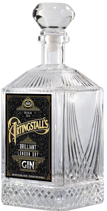 Artingstall's Brilliant London Dry Gin 750 ML in cut glass decanter.