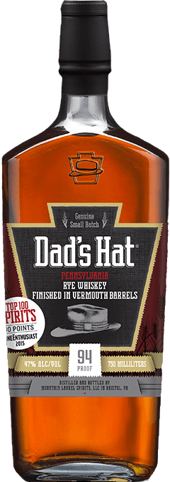 Dad's Hat Finished in Vermouth Casks Rye Whiskey 750ml bottle with rich amber color and detailed label