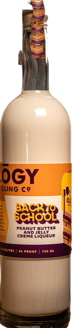 Ology Back to School PB&J Cream Liqueur 750ML bottle with peanut butter and jelly flavor label