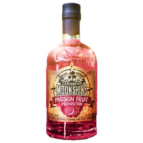 Caribbean Moonshine Passion Fruit Prohibition Rum 750 ML bottle with tropical passion fruit flavor