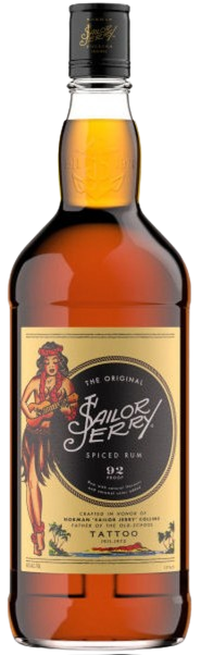 Sailor Jerry Spiced Navy Rum 1 L bottle with rich amber rum and vintage label