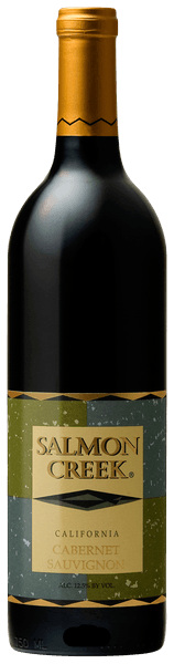 Salmon Creek wine bottle with gold cap and label on a white background