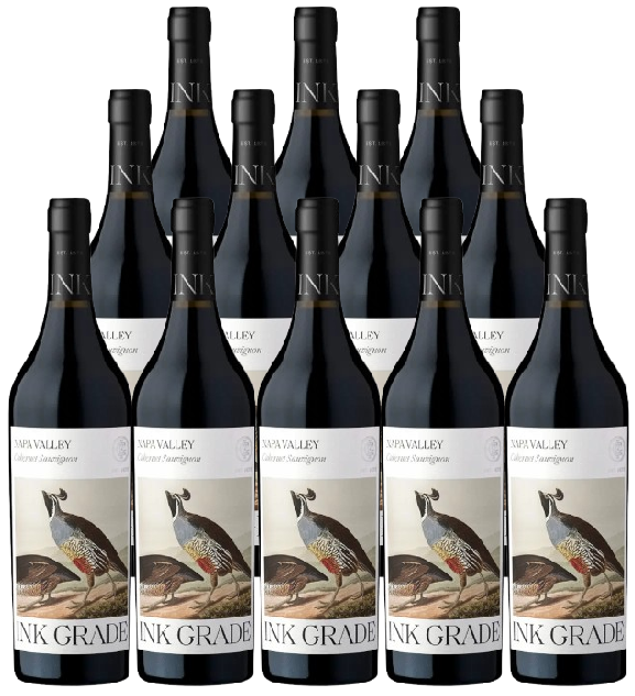 Ink Grade Cabernet Sauvignon Napa Valley 2019 wine bottle with elegant label and 12-pack packaging