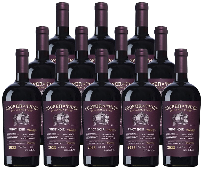 Cooper & Thief Pinot Noir Cellarmaster Select Aged In Bourbon Whiskey Barrel California 750 ML (12 Bottles)