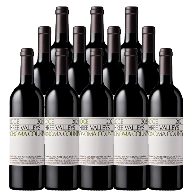 Ridge Vineyards Red Wine Three Valleys Sonoma County 2023 750 ML (12 Bottles)