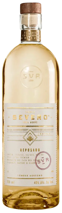 Severo Reposado Tequila 750 ML bottle with copper hue and hand-numbered label.