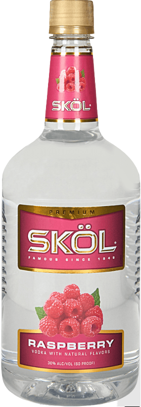 Skol Raspberry Vodka 1.75L bottle with raspberry flavor for cocktails and mixed drinks