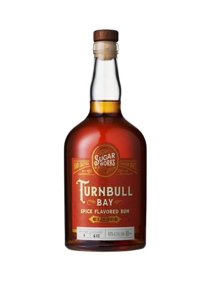 Sugar Works Turnbull Bay Spiced Rum 750ml bottle with amber spiced rum and wooden cap