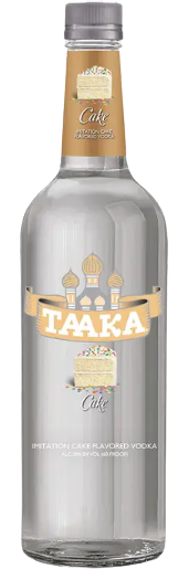 Taaka Cake Flavored Vodka 1 L bottle with vanilla cake flavor label and silver cap