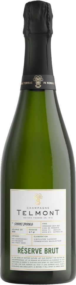 Bottle of Champagne Telmont Reserve Brut 750 ML on a white background.