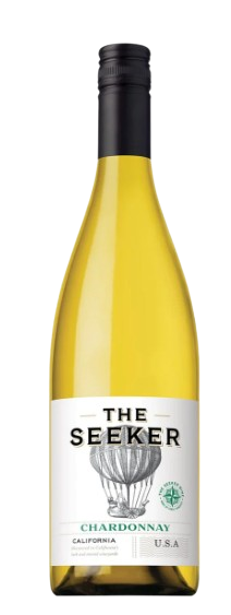 The Seeker Chardonnay 750 ML bottle with tropical fruit and vanilla notes on label