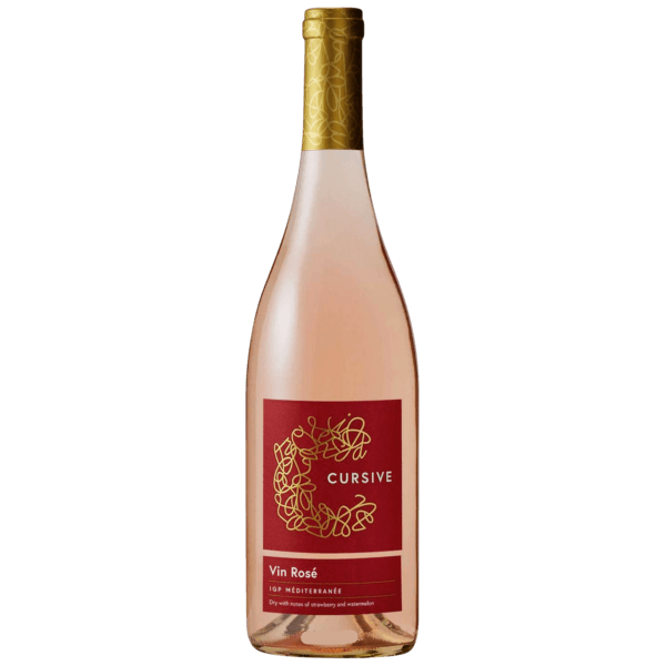Cursive Rose 2020 750 ML bottle of elegant refreshing dry rosé wine with bright berry and floral notes