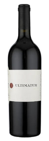 Wine bottle labeled 'Ultimatum' on a white background