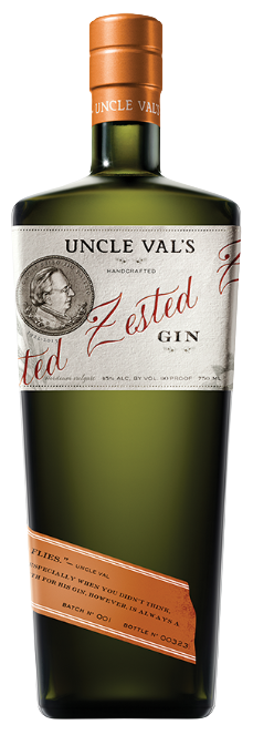 Uncle Vals Zested Gin 750 ML bottle featuring citrus and juniper notes.