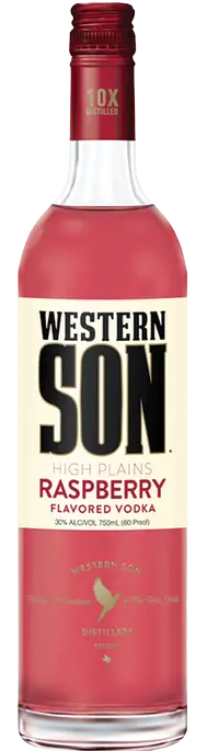 Western Son High Plains Raspberry Vodka 750ml bottle with red label and raspberry flavored vodka