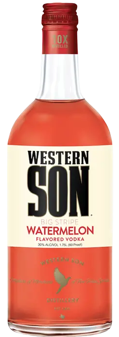 Western Son Watermelon Vodka 1L bottle with red cap and watermelon flavored vodka inside