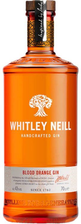 Whitley Neill Blood Orange Gin 750ml bottle with Sicilian blood orange flavor.