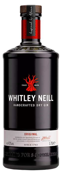 Whitley Neill Original Handcrafted Dry Gin 1.75 L bottle with African-inspired botanicals and smooth citrus notes