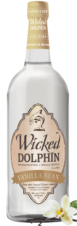 Wicked Dolphin Vanilla Rum 1L bottle with Madagascar vanilla bean aroma.