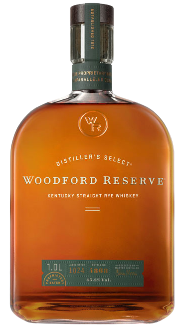 Woodford Reserve Select Personal Selection Kentucky Straight Rye Whiskey 1L bottle with amber whiskey inside