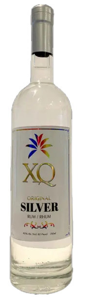 XQ Silver Rum 750 ML clear bottle with vibrant white rum and colorful logo label