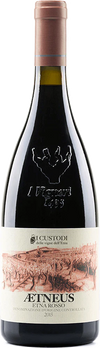 I Custodi Aetneus Etna Rosso 2022 1.5 L bottle of red wine with vintage label showcasing vineyard illustration and embossed glass design