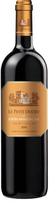 Le Petit Ducru de Ducru Beaucaillou 2019 Bordeaux wine bottle 750ml with rich ruby hue and elegant gold label