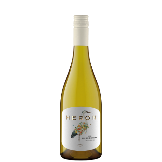Heron Chardonnay unoaked California 750ml wine bottle on white background