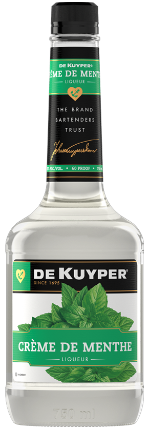 Dekuyper Creme De Menthe White 750 ML clear mint liqueur bottle for cocktails and desserts