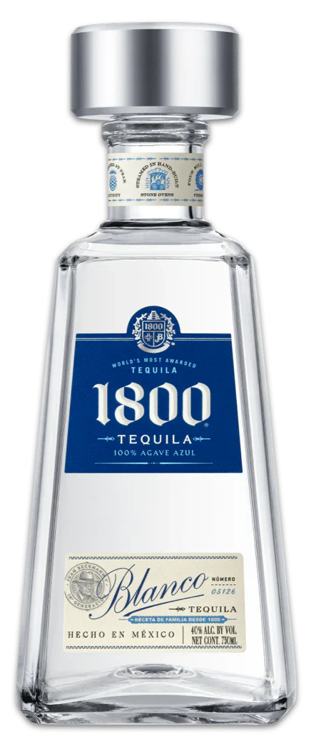 Bottle of 1800 Silver Tequila 80 Proof 750 ML with classic design.