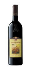 Banfi Rosso di Montalcino 2023 wine bottle with label featuring vibrant colors and Tuscan imagery.