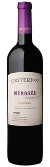 Bottle of Criterion Mendoza Malbec Reserva wine on a white background