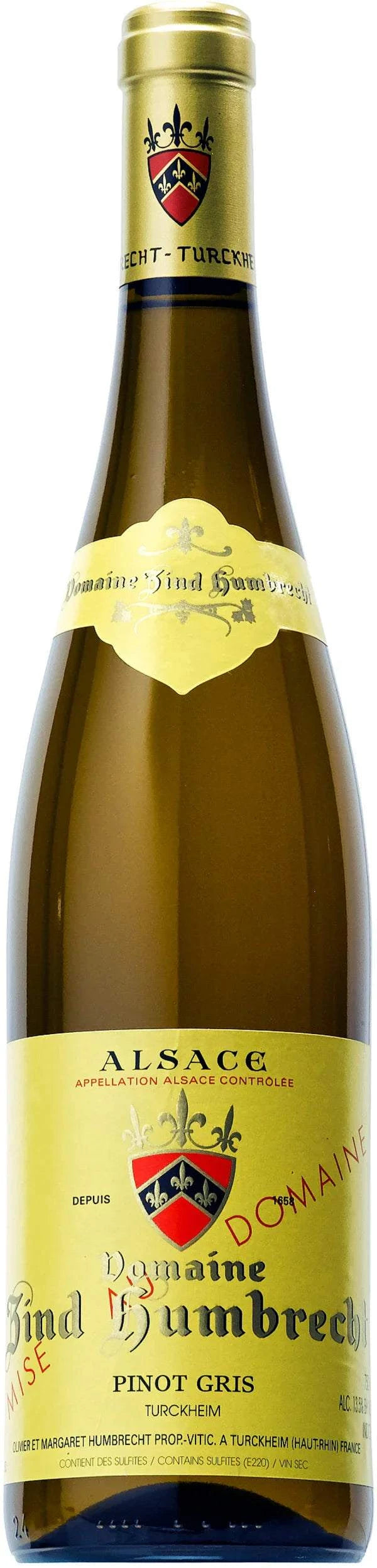 Bottle of Domaine Zind-Humbrecht Pinot Gris 2023 750 ML white wine from Alsace with ripe pear and honeyed spice notes