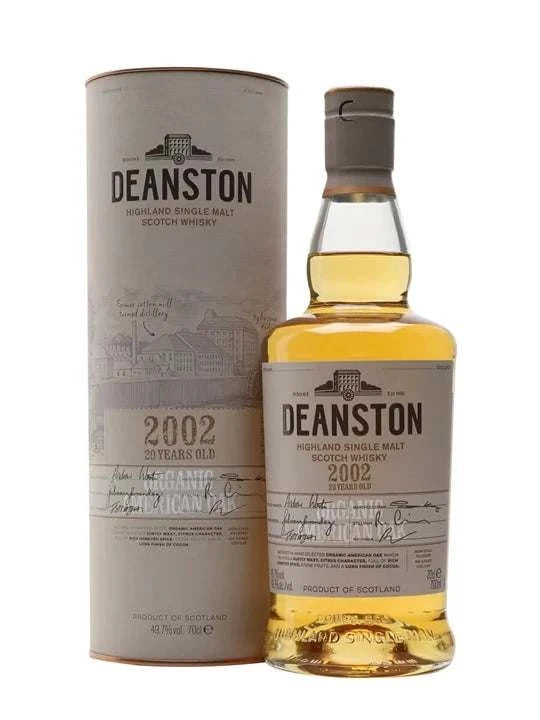 Deanston Single Malt Scotch Organic American Oak 20 Year 700ml bottle with rich honeyed malt and vanilla notes