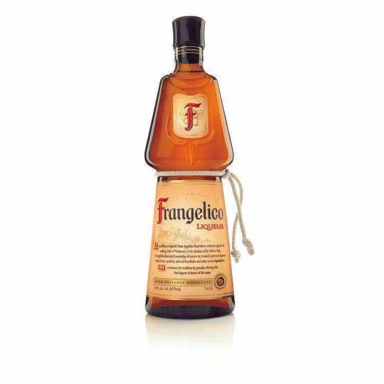 Frangelico Hazelnut Liqueur 750 ml bottle with unique shape and label.
