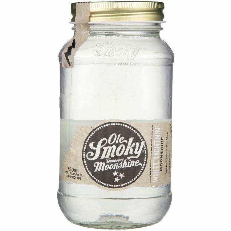 Ole Smoky White Lightnin' Moonshine 750ml bottle with label.