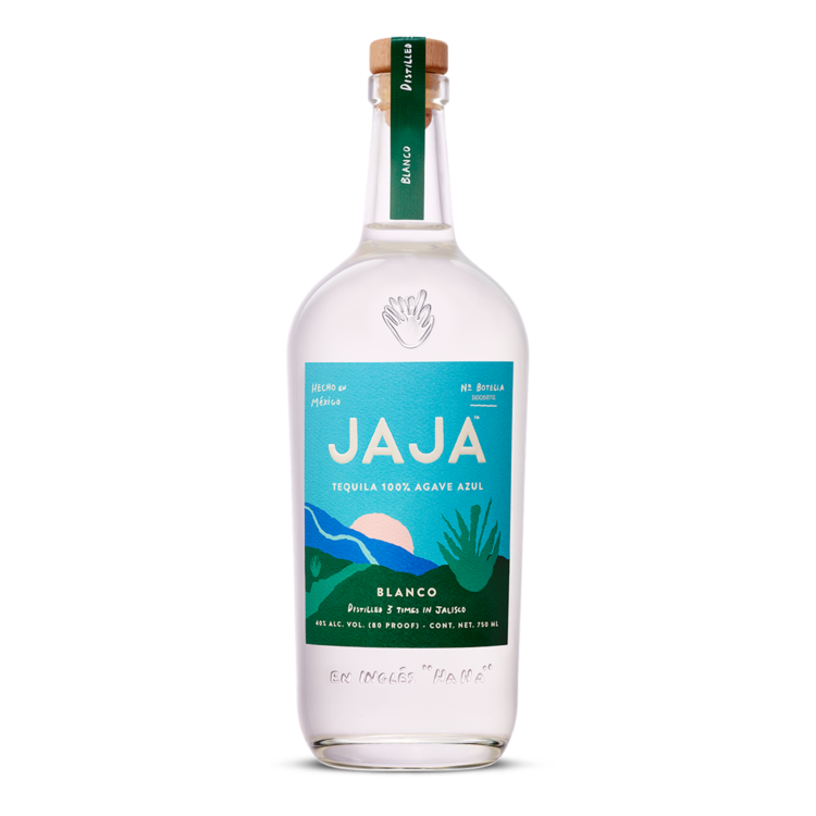 Jaja Tequila Blanco 750 ML bottle with blue label featuring agave imagery.