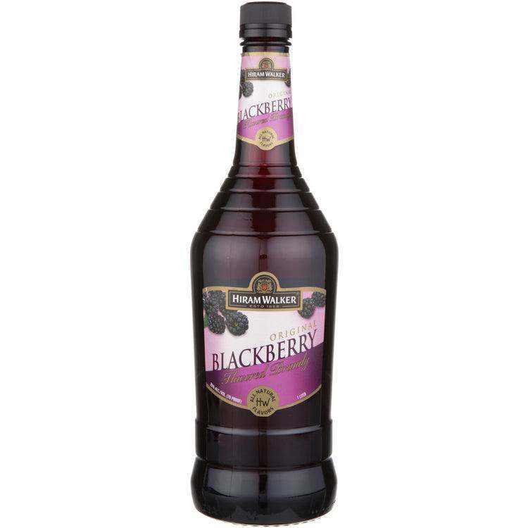 Hiram Walker Blackberry Flavored Brandy 1L bottle with deep berry taste label.