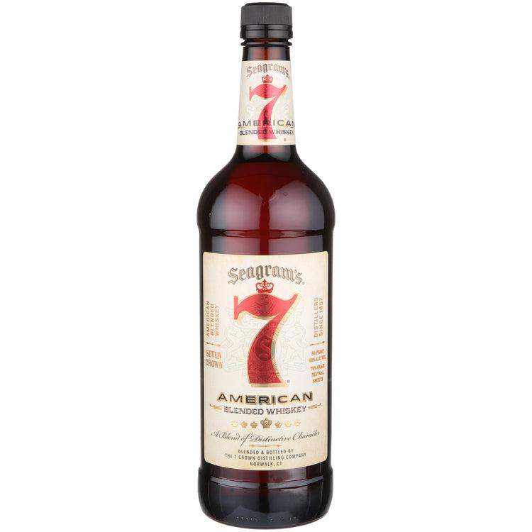 Seagram's Blended American Whiskey 7 Crown bottle, 1L, 80 proof, 40% ABV.